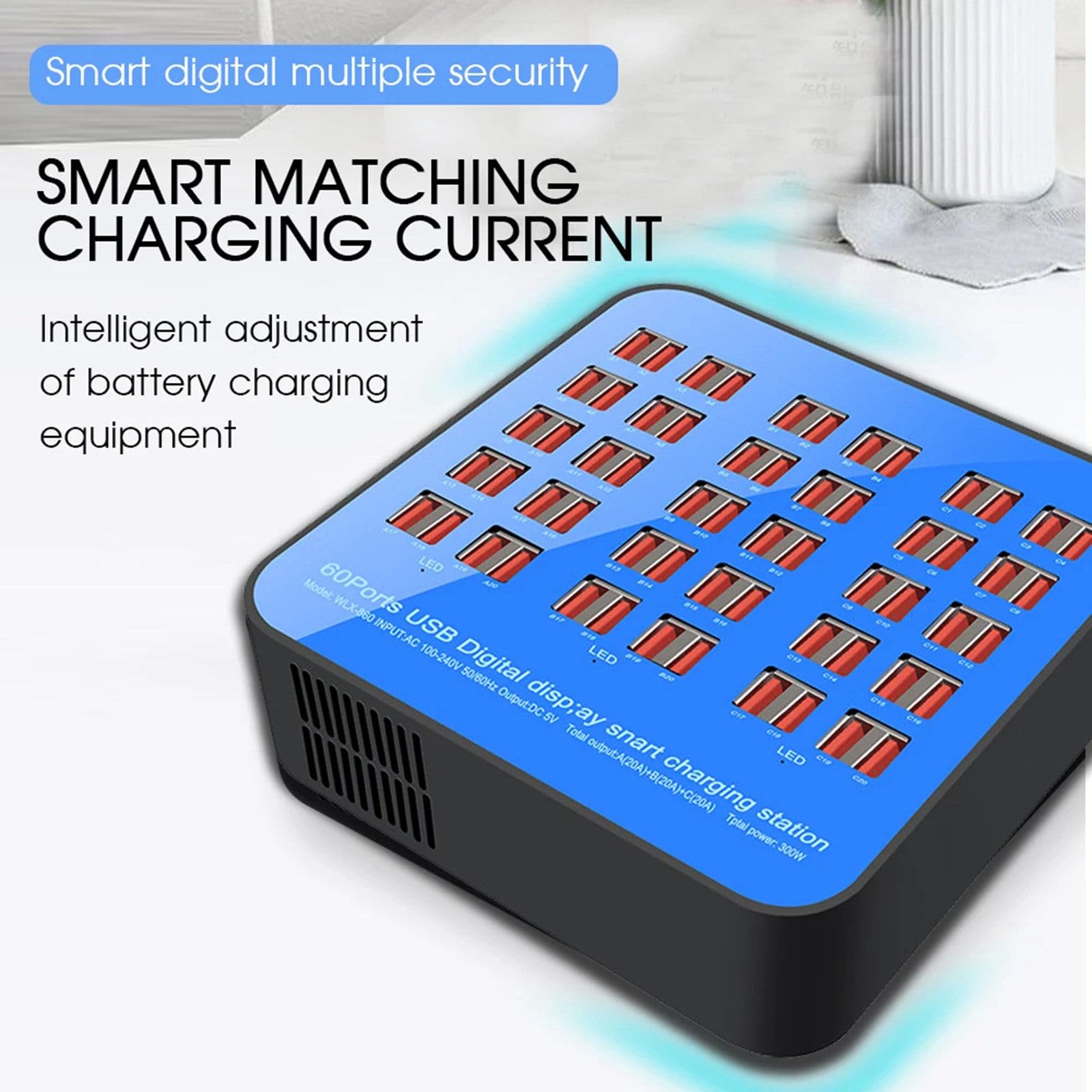 Stacja ładowania USB, prąd 60A/pojedynczy port 5V2A/60-portowa inteligentna ładowarka USB (300 W) odpowiednia do wielu urządzeń, smartfonów