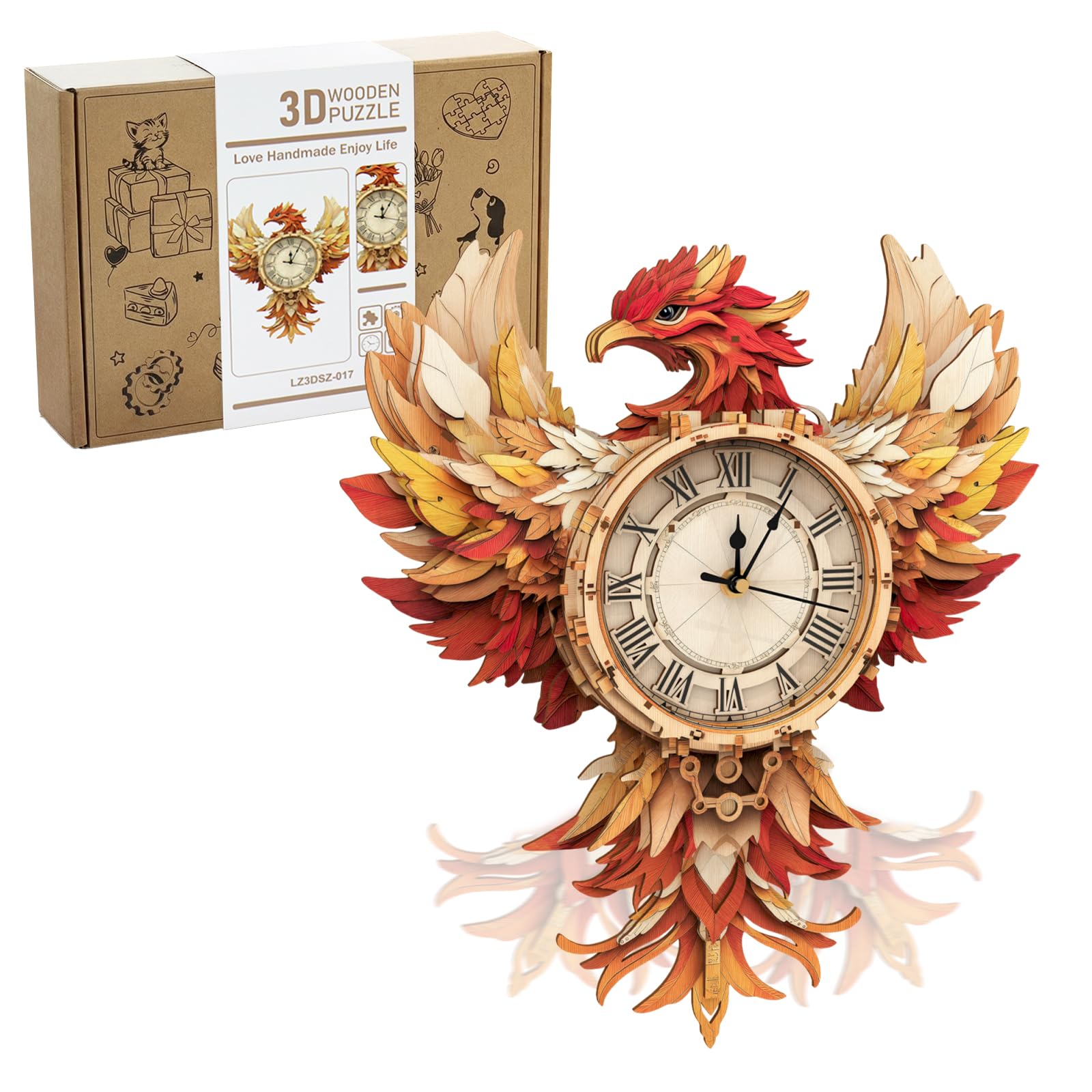 Puzzle in legno 3D per adulti, kit di orologio da parete meccanico fenice, kit di modelli in legno da costruire, regalo puzzle fai da te, decorazione per la casa, regali creativi per uomini
