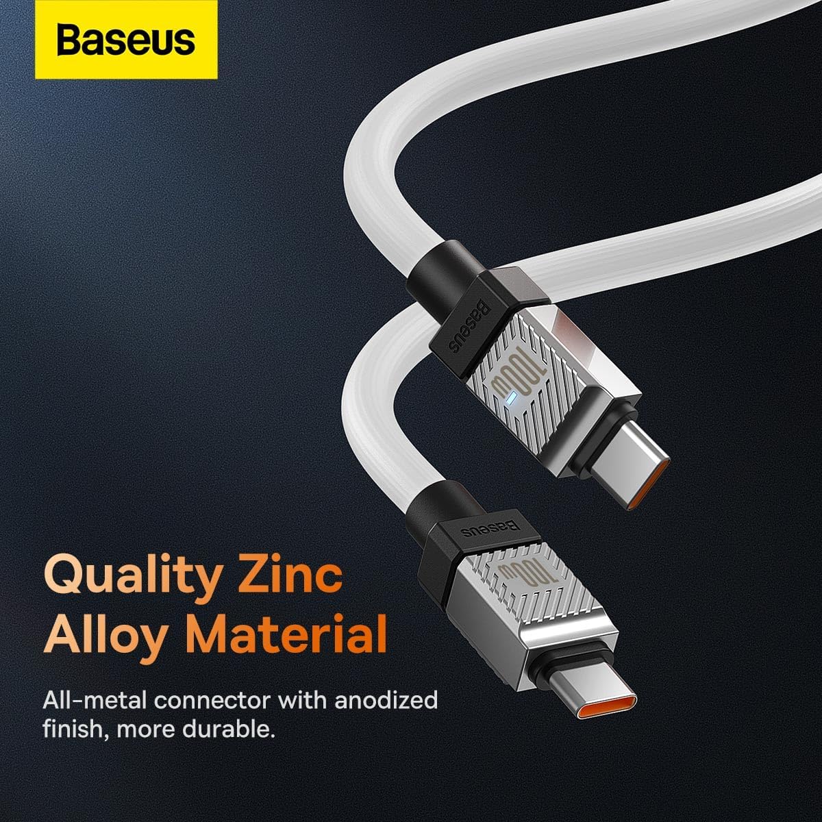 Cabo Baseus ultra-rapido 100w 2metros Tipo-c Para Tipo-c Coolplay Series (Branco)