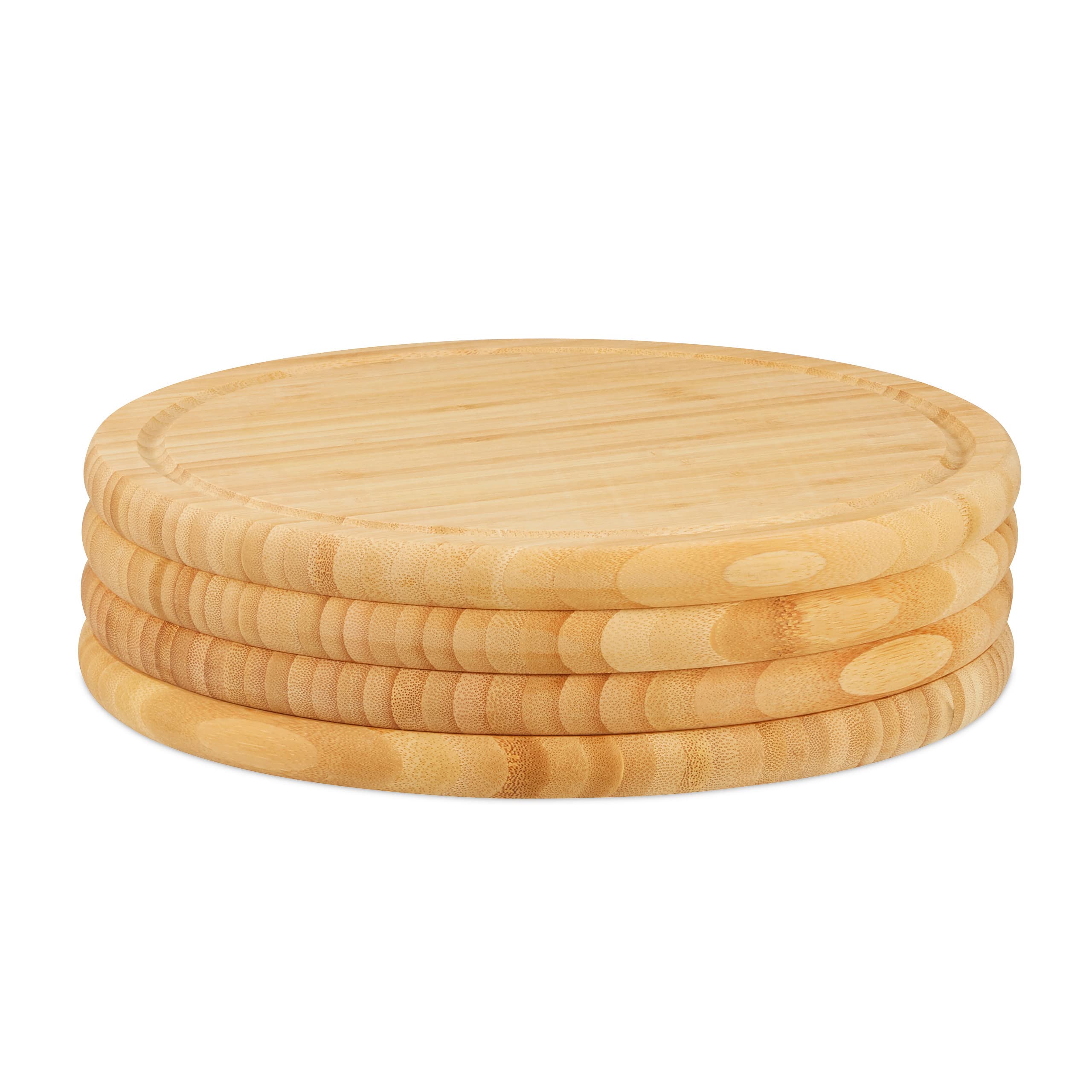 4x ontbijtplank, set, 30 cm diameter, bamboe, onderhoudsvriendelijk, snijplank, natuurlijke kleur