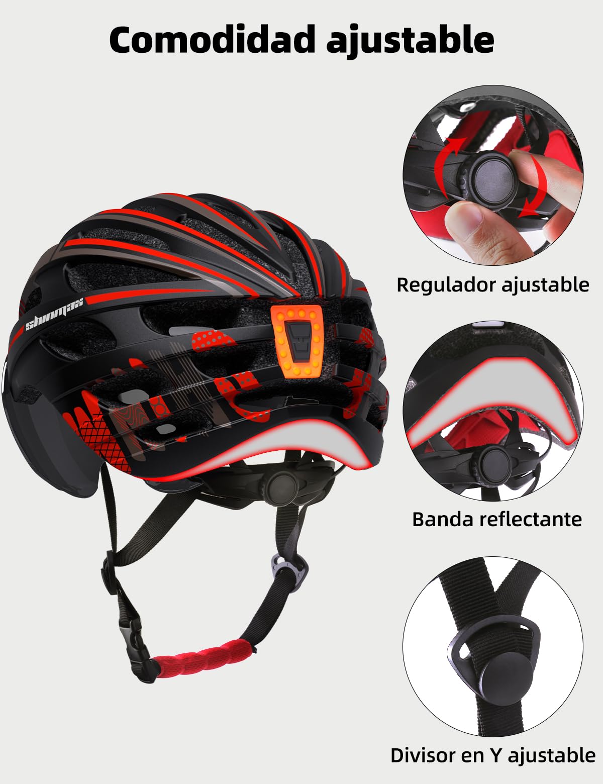 Shinmax Casco Bicicleta Adulto Casco Bici con USB Luz Pegatina Luminosa Certificado CE Casco Bicicleta Mujer Hombre con Visera Magnética Casco MTB Casco Bici para Montaña Ciclismo Carretera 57-62 cm