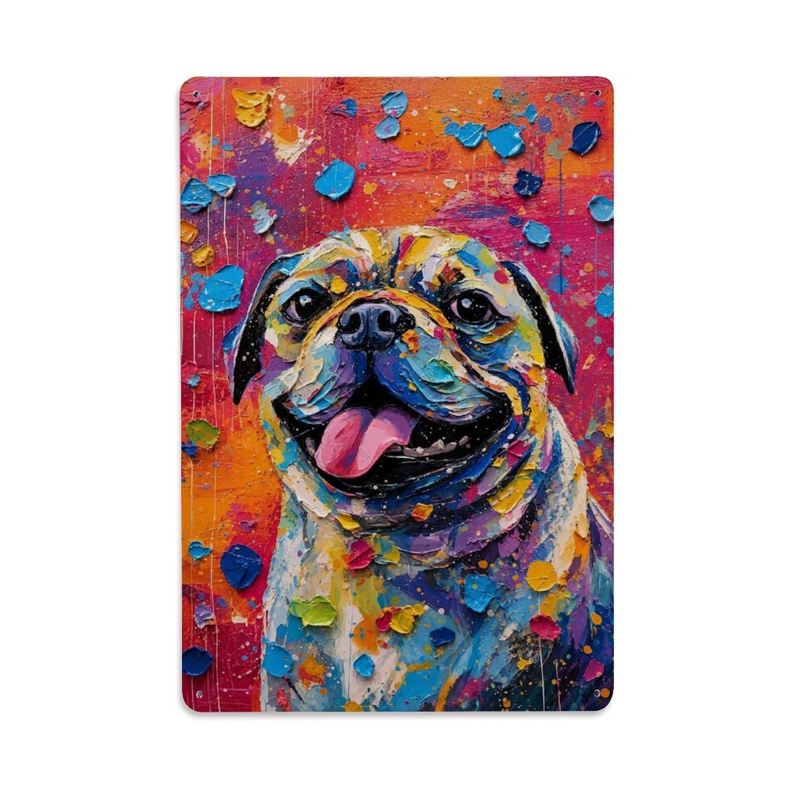 Wildlife Vintage Animal Abstract Main Pug Color Aesthetic Metal Tin Sign Plaque Wall Decor for Cafe, Man Cave, Club Bar, Office, Home Garden Round Metal Poster 8x12Inch