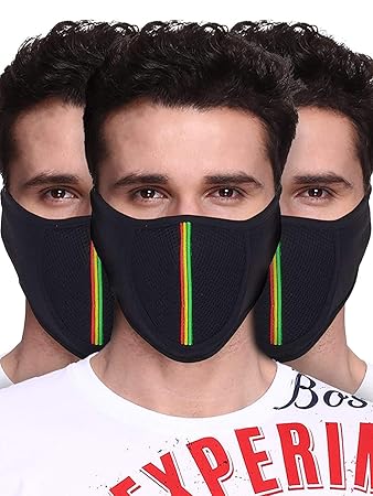 PrimeBox Cotton Reuseable Face Mask (Black, Without Valve, Pack of 3) for Men Women