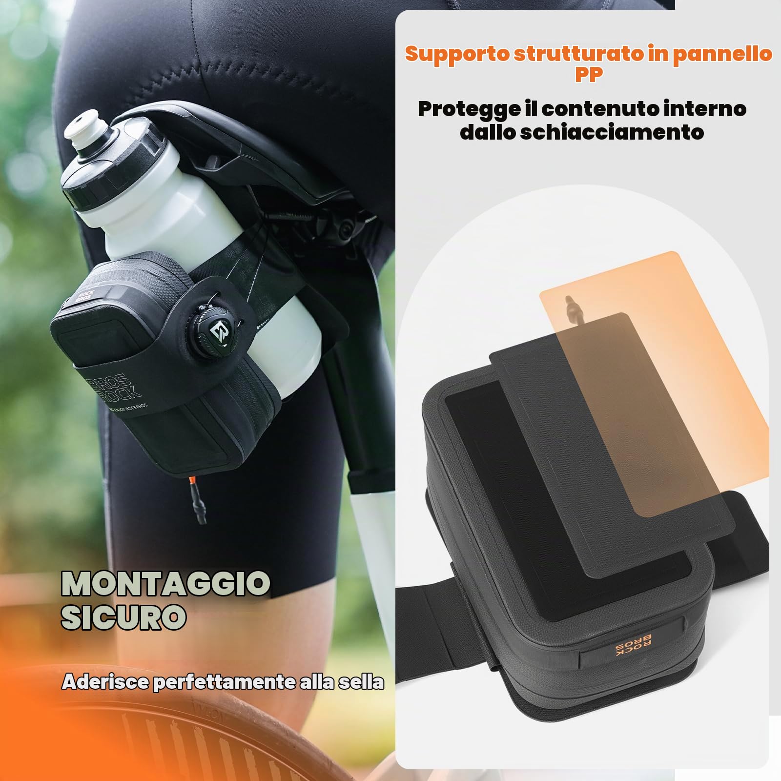ROCKBROS Borse da Sella Piccola per Bicicletta, Borsa Sottosella Posteriore Compatibile con Borracce da Bici Idrorepellente con Sistema di Fissaggio con Pomello, per Bici da Strada MTB, Nero