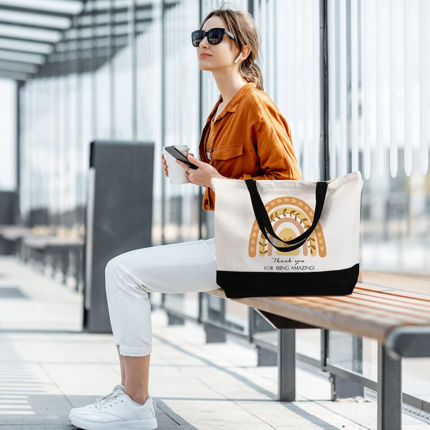 Buryeah 10 Pcs Teacher Appreciation Gift Bags Bulk Flower Rainbow Employee Thank You Canvas Tote Bag for Women Nurse Gift - Image 7