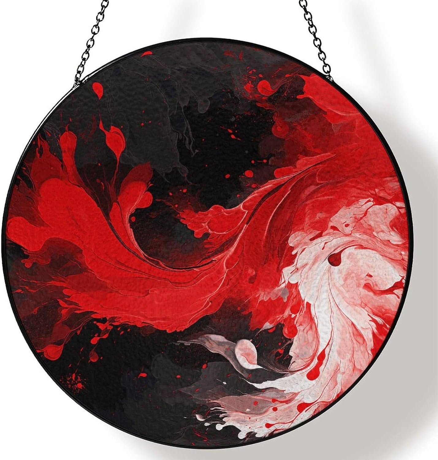 Red Black White Abstract Stained Glass Suncatcher Window Hanging image 4