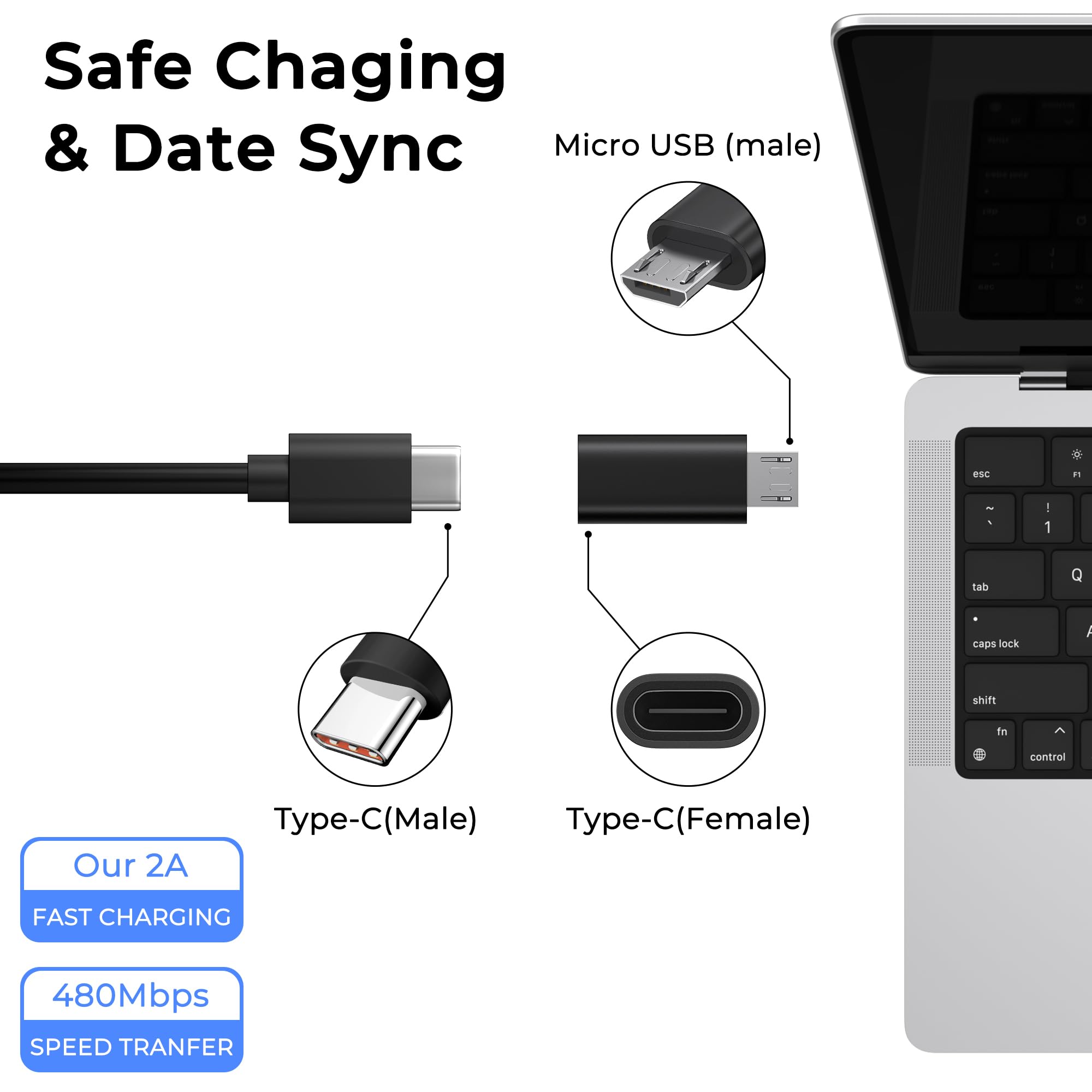 Adapter USB C Auf Micro USB, Typ C (Female) zu Micro-USB (Male) für Samsung, Huawei, Xiaomi, Power Bank