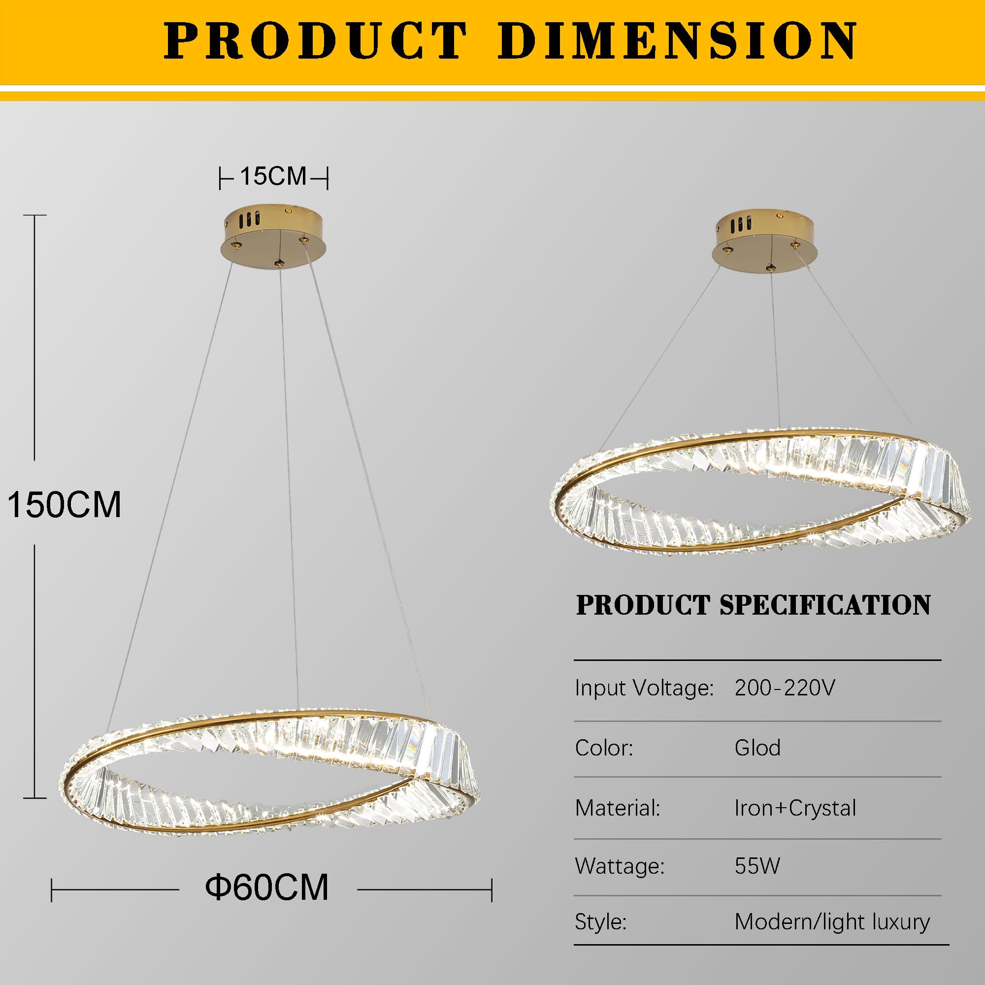 Lampadario Camera Da Letto,Acciaio Inossidabile Oro Anelli Irregolari Lampadari Plafoniera,Moderna Lampadario Cucina A Led Dimmerabile In Cristallo Per Soggiorno Cucina Camera Da Letto D60Cm