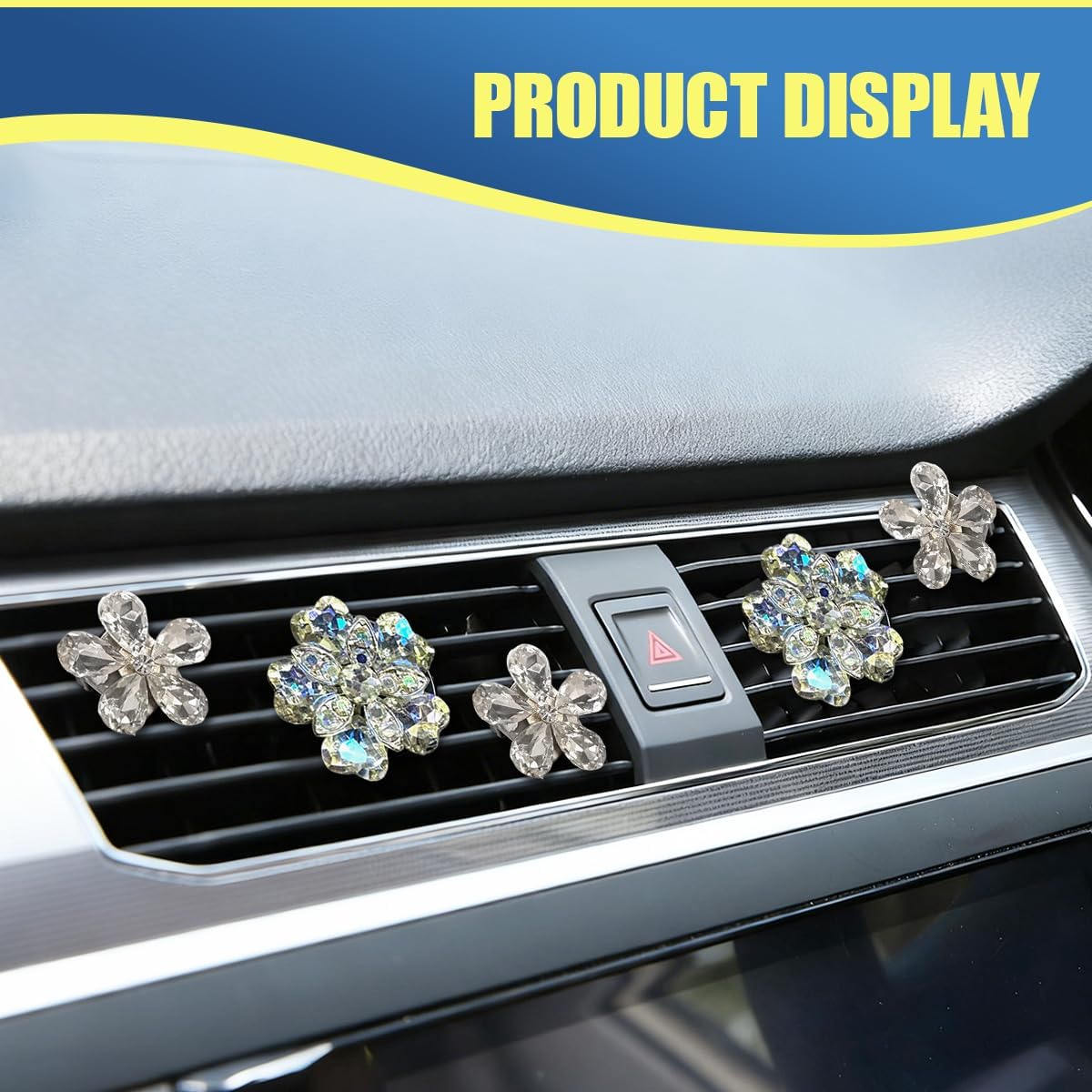 5PCS Bling Flower Car Air Vent Clips, Cute Rhinestone Automotive Dashboard Air Vent Trim Clips, Sparkling Vehicle Interior Diffuser Decoration for Women, Universal Fit for Most Cars(White) image 4