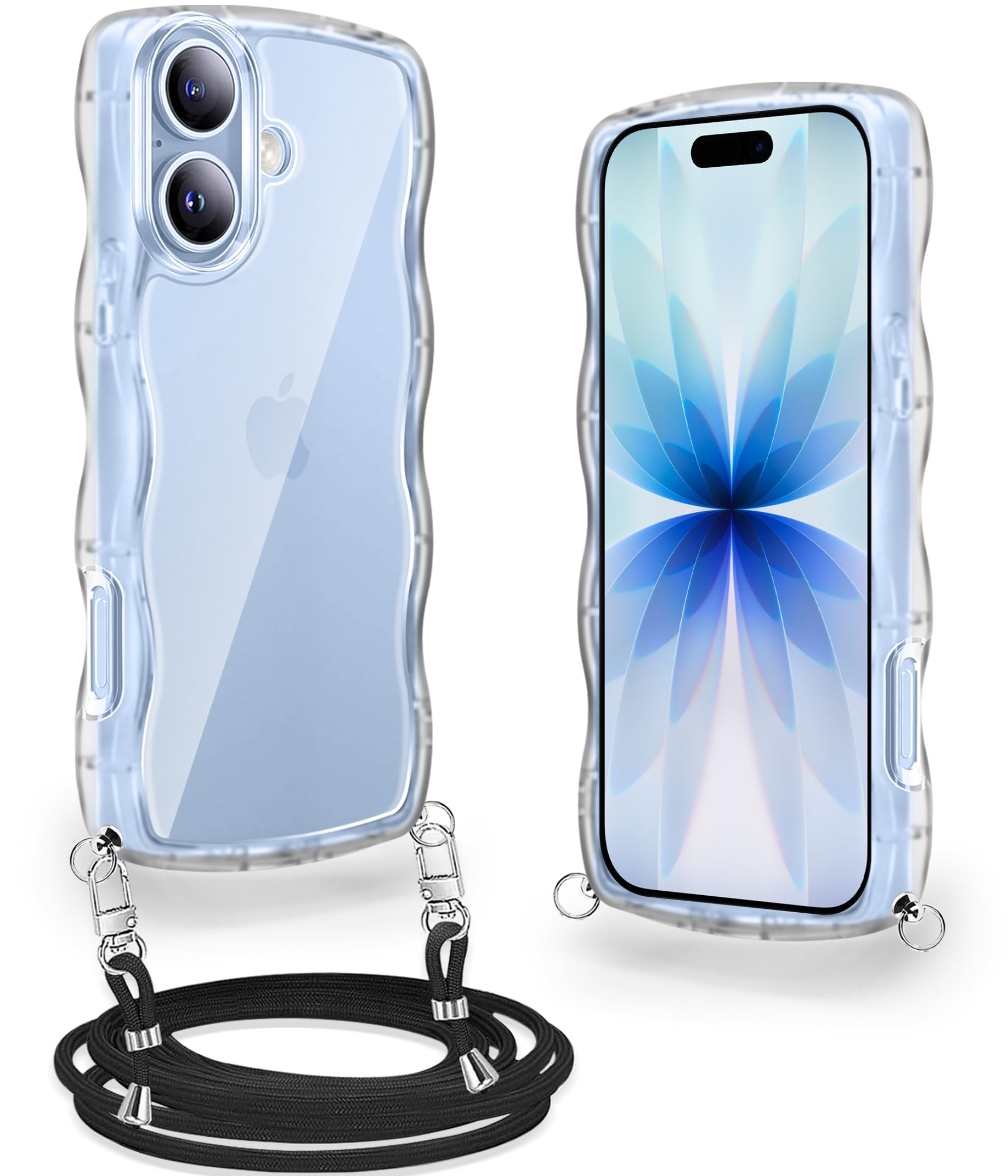 iPhone 17 用 ケース クリア ショルダー ストラップ付き アイフォン17 用 カバー スマホケース 耐衝撃 透明 肩掛け 斜めかけ 紐付き 縄掛けケース 長さ調整可能 取り外し可能 (クリア)
