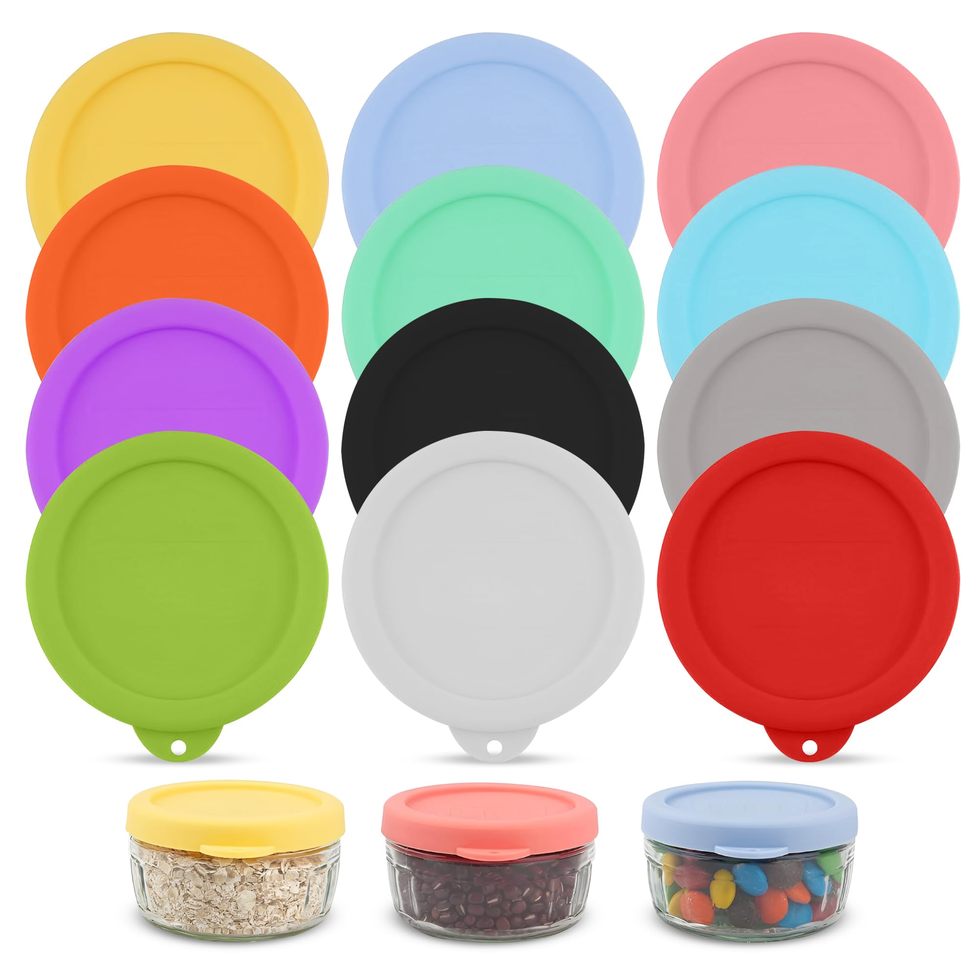 12 Pack Multicoloured Silicone GU Pot Lids - Reusable Jar Lid for Pudding Pot Lids, Lids for Glass Pots - Airtight Jar Lid, Silicone Dessert Cover, Lids for Sustainable Storage
