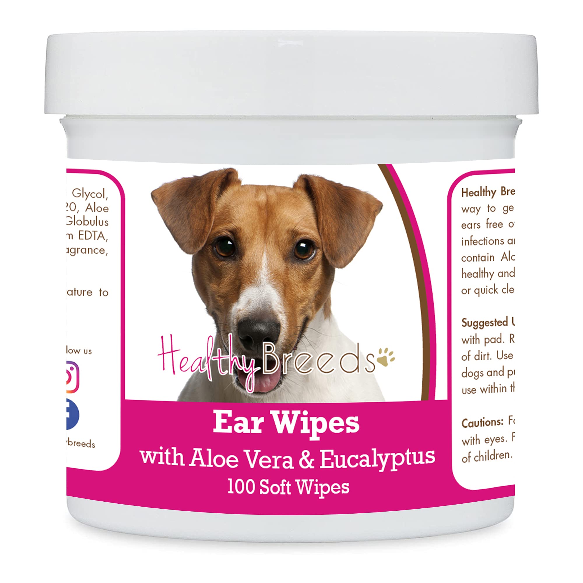 Healthy Breeds Jack Russell Terrier Ear Cleaning Wipes with Aloe &amp; Eucalyptus for Dogs 100 Count