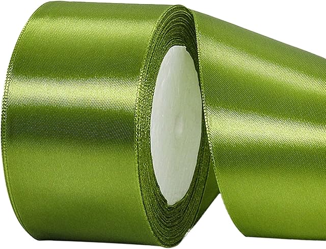 22m Avocado Green Ribbon Satin Ribbon 50mm Wide,Olive Green Ribbon Fabric Gift Ribbon St Patrick Day Ribbon Gift Wrapping Hair Bow Basket Cake Craft Car Wedding Party St Patrick Day Xmas Decoration