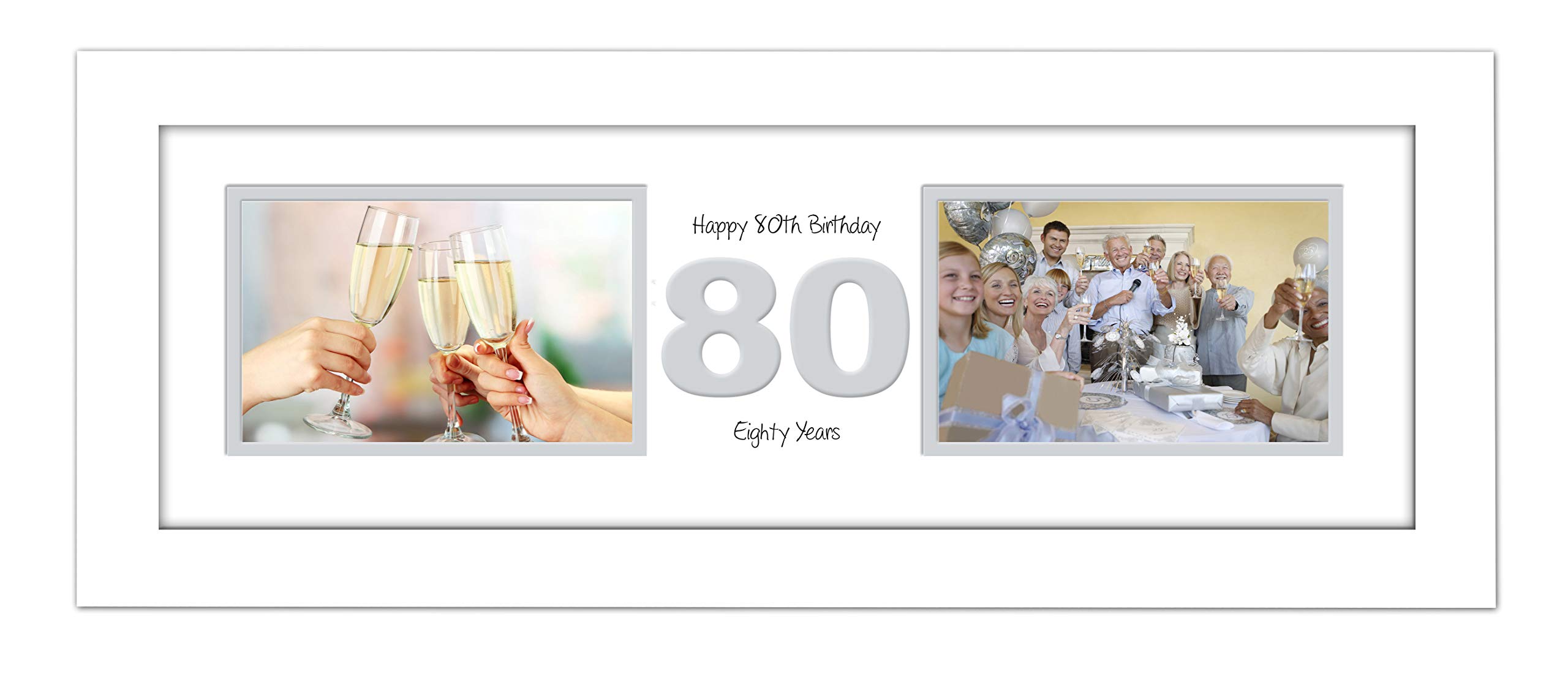 Photos In A Word White Finish Frame White Mount Grey Inside 80Th Birthday Photo Frame Eightieth Gift Takes Two 6”X4” Landscape Photos 1229A (White Finish Frame White Mount Grey Inside)
