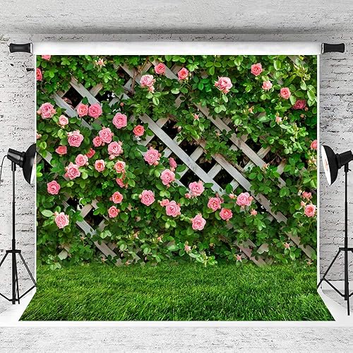 AIIKES Telón de fondo de fotografía de flores de 8 x 8 pies, fondo de fotos florales de primavera, telón de fondo de valla de hojas verdes, telón de