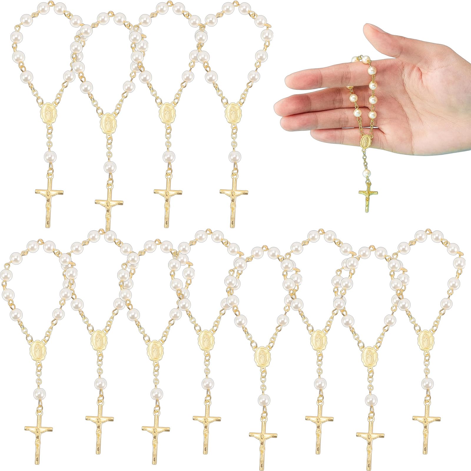 Christening Favours 12 Pack | 5.5cm Acrylic & Metal Rosary Beads | Religious Keepsakes for First Communion, Baptism, Wedding, Ramadan Party & Special Occasions | Lightweight & Elegant Decora