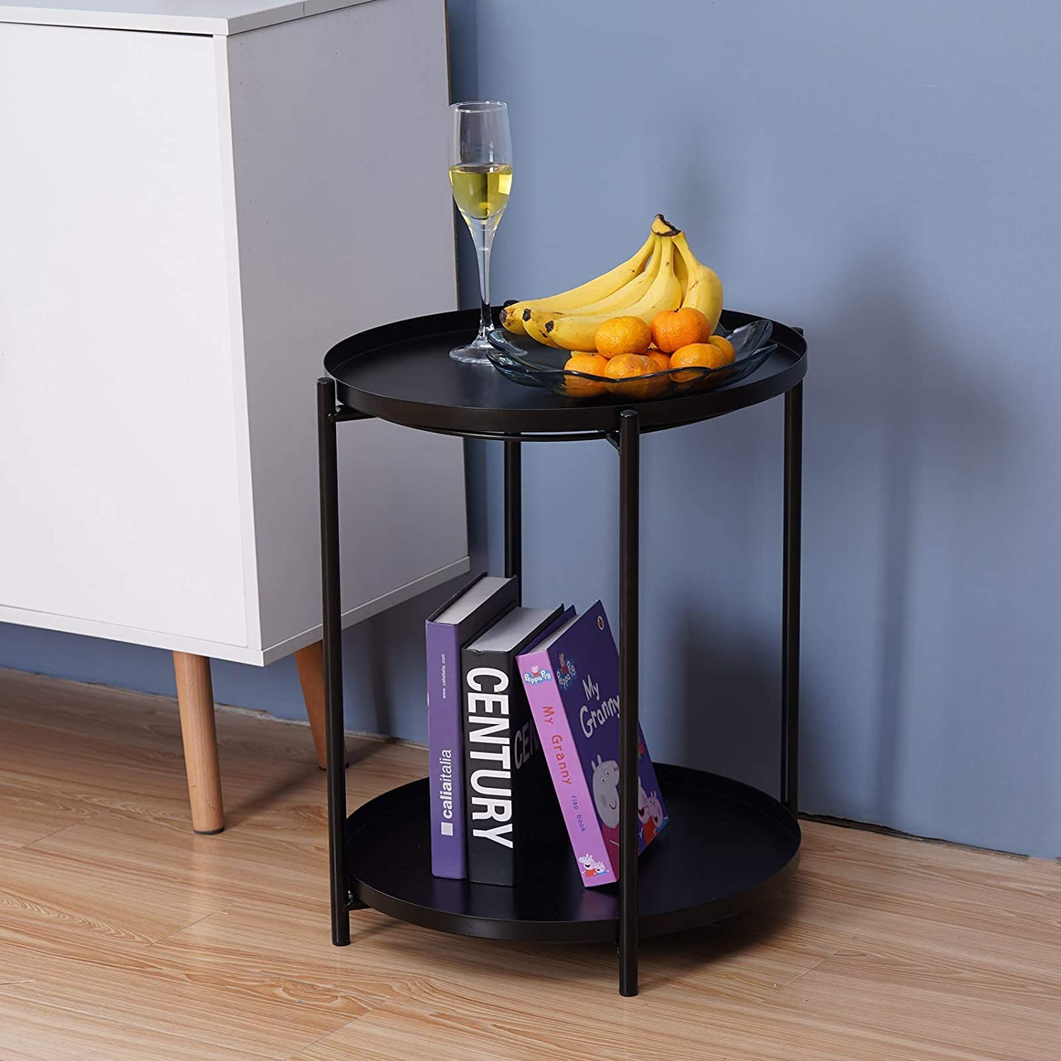 INDIAN DECOR 48288 Metal End Table, 2 Tier Small Round Side Table with Removable Tray, Suitable for Outdoor & Indoor, Living Room, Bedroom and Balcony (17" × 20.5", Black) 3