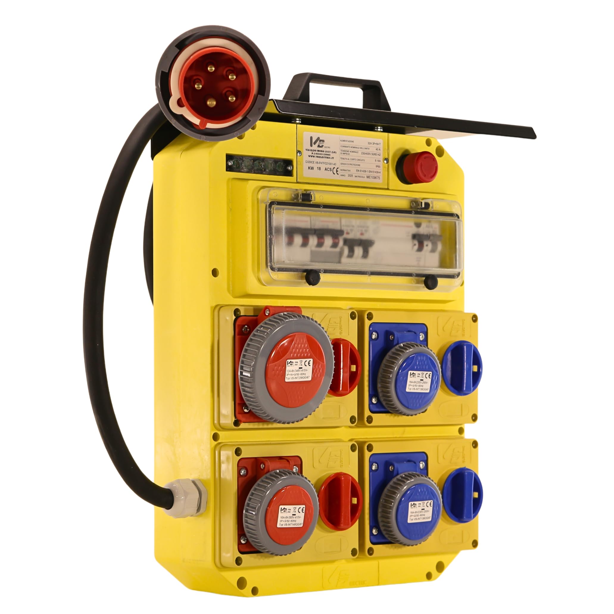 Quadro Elettrico Portatile 32A 400V IP65 in Vetroresina con Prese CEE 16A/32A e Spina Trifase | Da Cantiere, Impermeabile, Resistente a Polvere e Acqua, Per Esterni, Pronto all'Uso, Robusto e Sicuro