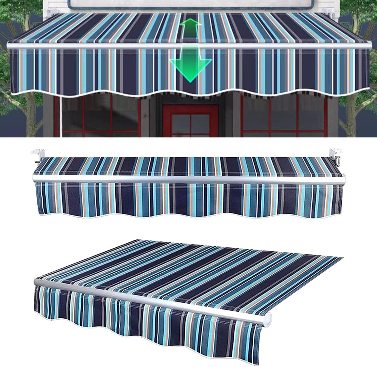 Retractable Manual Awning Replacement Fabric Garden Patio Canopy Sun Shade Shelter