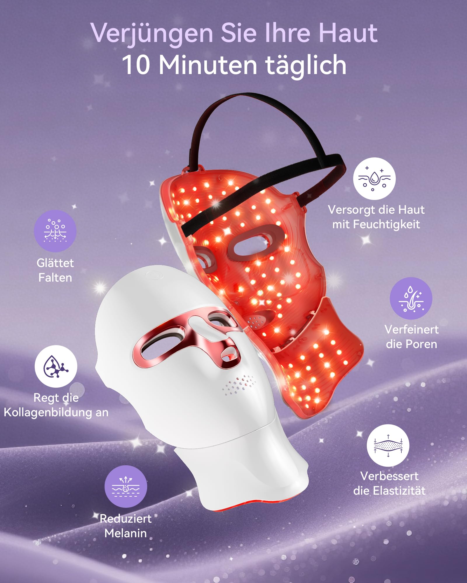 FOLOKE LED Maske Gesicht -LED Lichttherapiemaske für die Gesichtspflege, 7-farbige Lichtwellen, rote Lichtmaske für Gesicht und Hals, rot – Rote Lichtmaske für zu Hause
