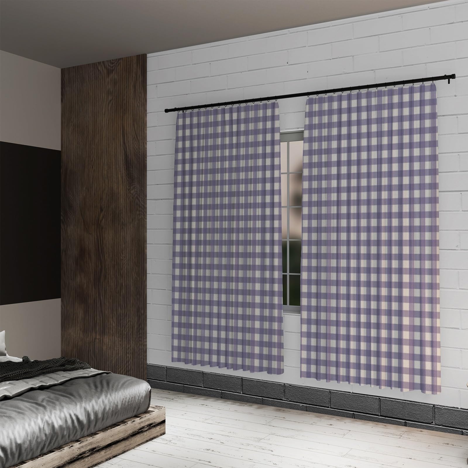 Cortinas a Cuadros de Guinga Dormitorio UVA Púrpura Geométrico Bolsillo para Varilla Sala de Estar Granja Rústica Exterior Puerta Privacidad 135x245cm 2 Paneles