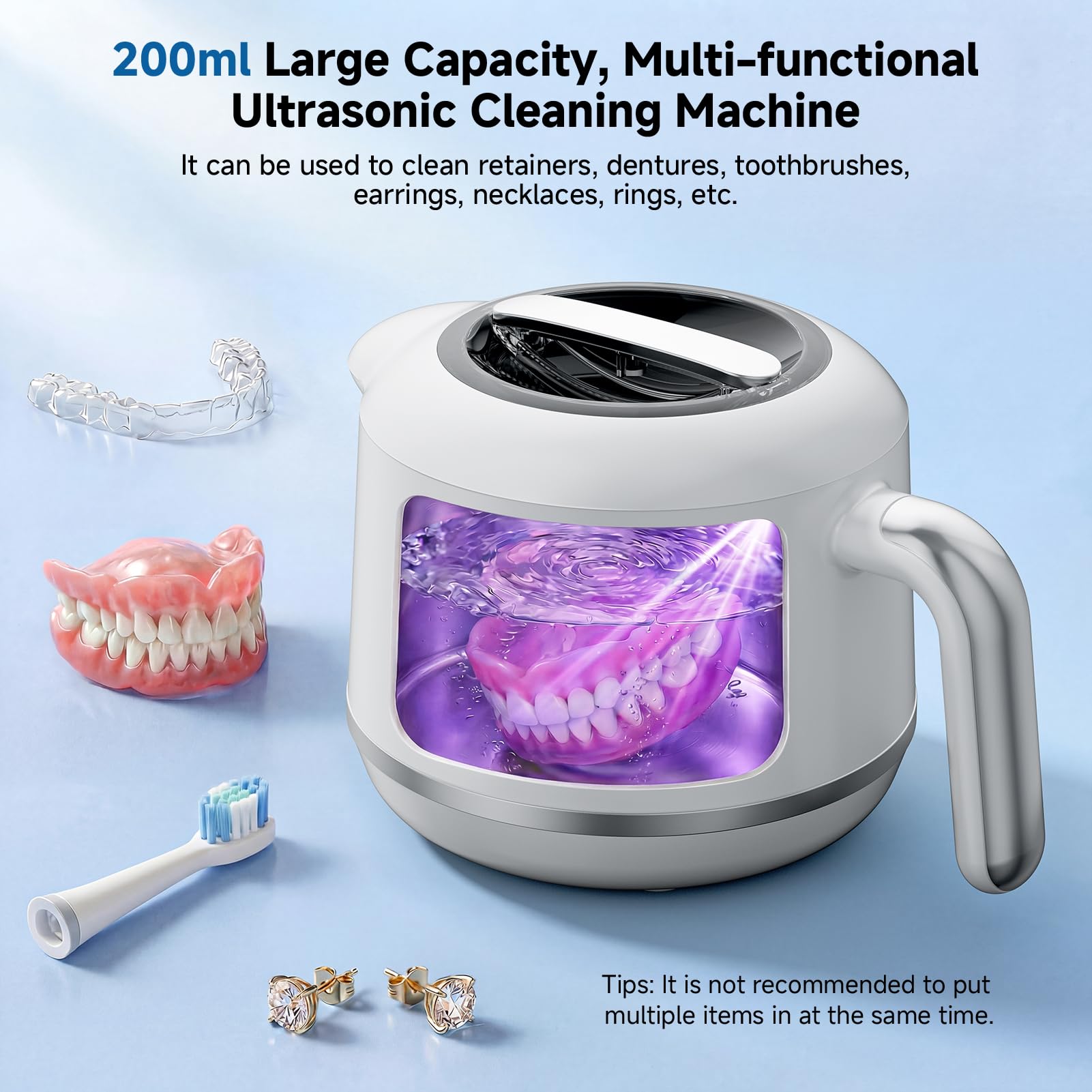 Máquina limpiadora de retenedores ultrasónicos, cápsula de limpieza dental de 45 kHz para prótesis, protectores bucales, aparatos ortopédicos, alineadores, protector nocturno, temporizador digital, 5
