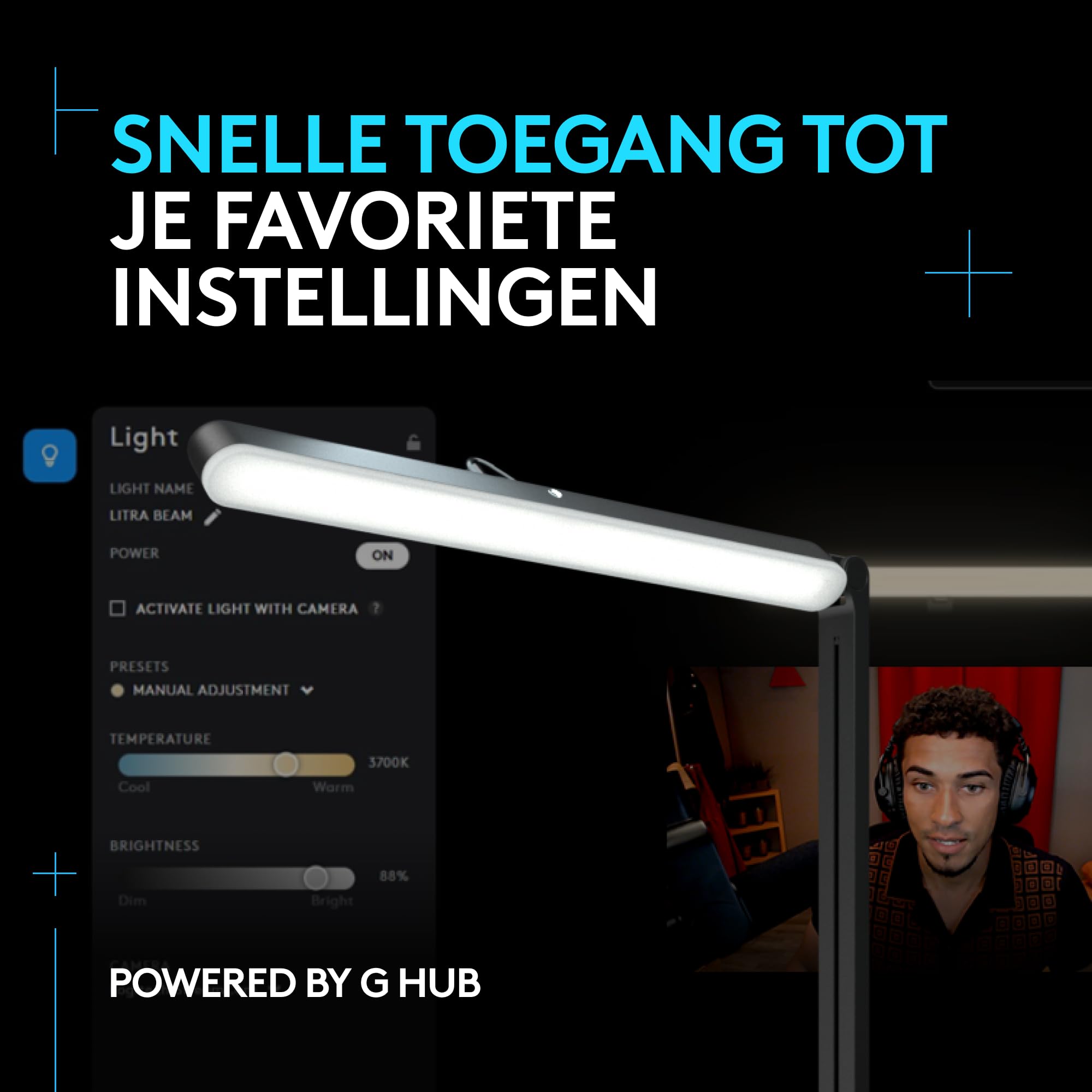 Logitech G Litra Beam premium gaminghoofdlamp met ledverlichting (grafiet) | TrueSoft-technologie, verstelbare bureaubevestiging, instellingen helderheid en kleurtemperatuur, bedieningsapp, pc/Mac