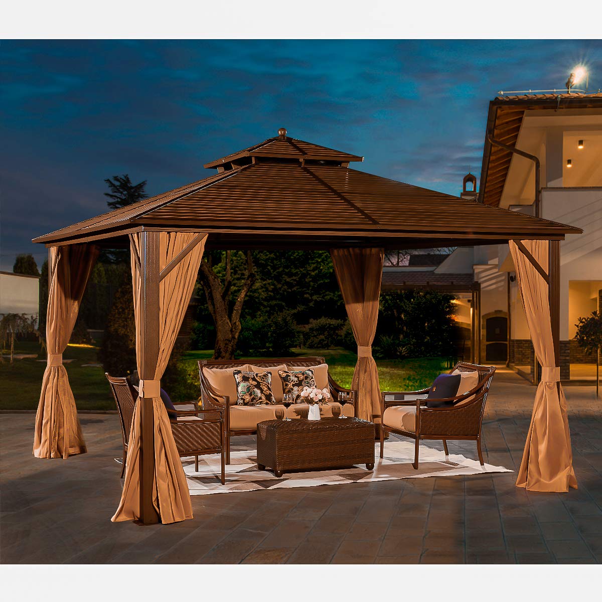 12' x 12' Hardtop Gazebo, Galvanized Steel Metal Double Roof