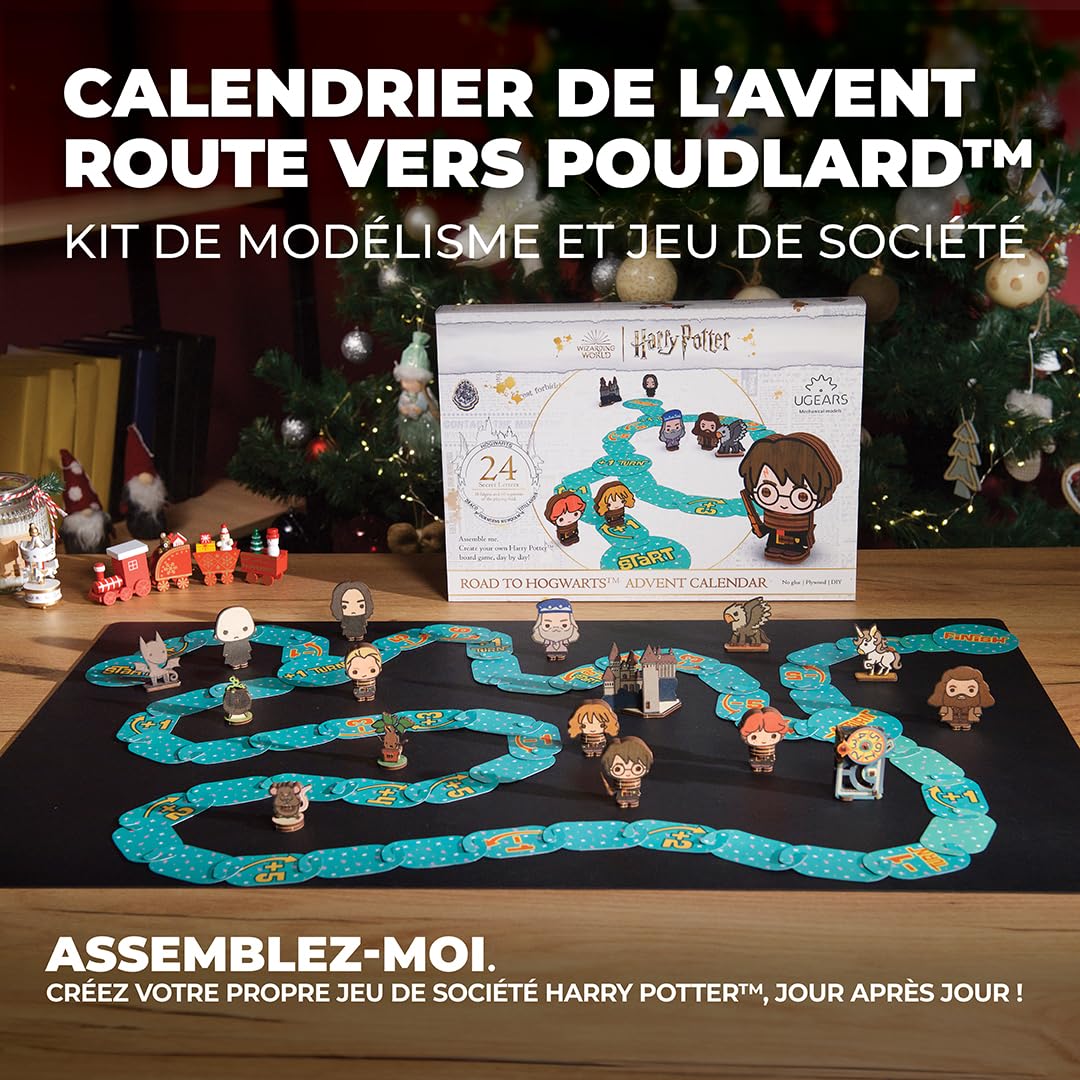 UGEARS Harry Potter Calendrier de l'Avent 2025 - Road to Hogwarts Puzzle 3D Bois pour Adultes avec 16 Figurines, 60 Pièces de Plateau de Jeu, 24 Enveloppes Secrètes - Maquette en Bois a Construire