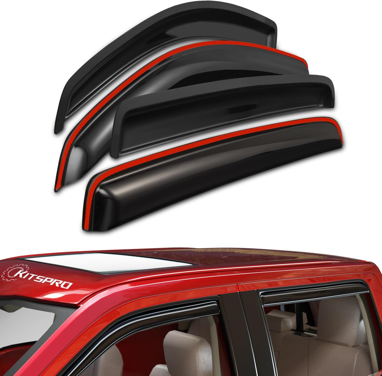 KitsPro in-Channel Window Deflector Rain Guards for 2016-2023 Toyota Tacoma Crew Cab Vent Deflectors Window Visors, Dark Smoke Tacoma 2016-2023 In-Channel