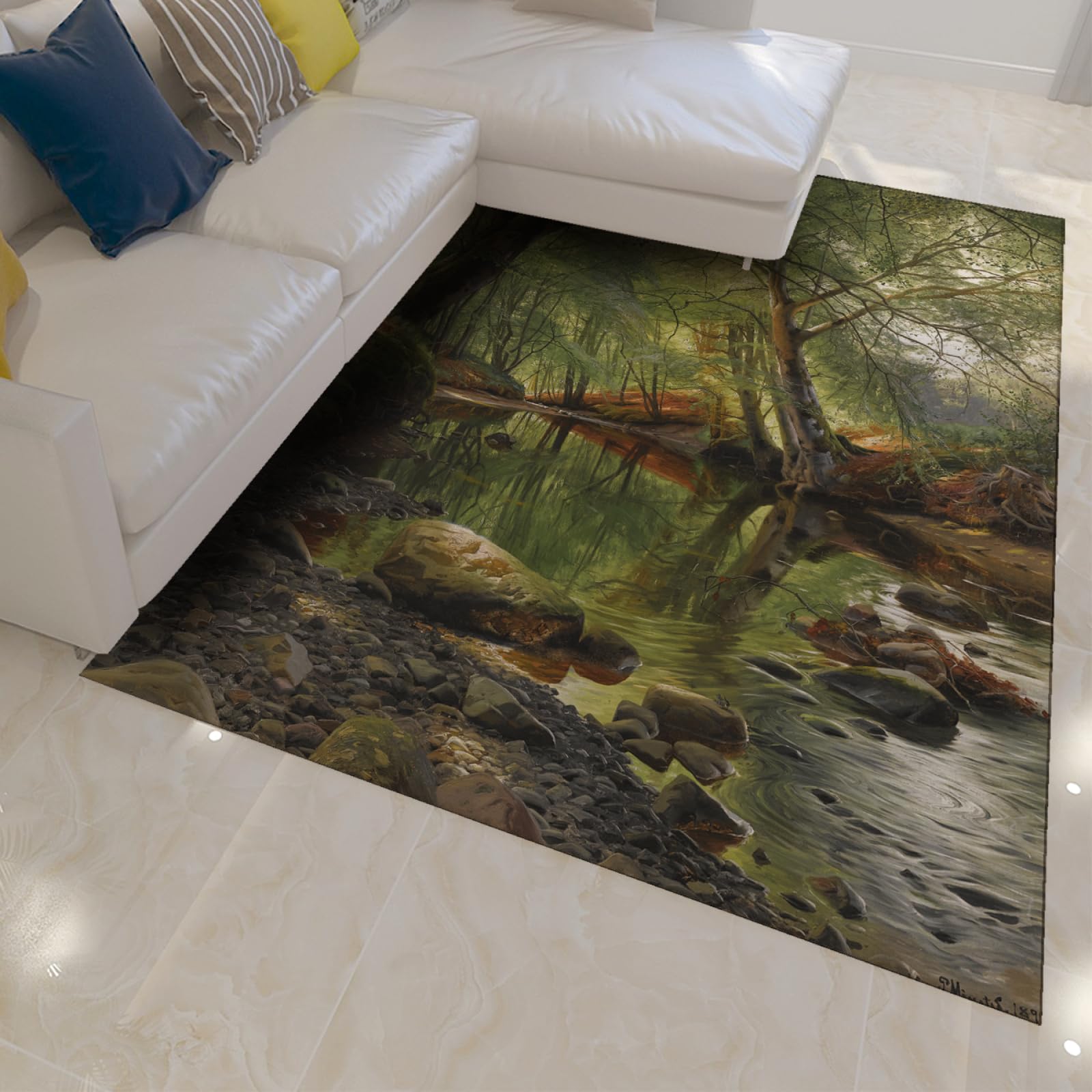 Dywaniki z motywem wiosennej sceny realistyczny styl wycieraczka słynny obraz nadruki dywan do salonu kuchni las strumień dywan 100 x 200 cm