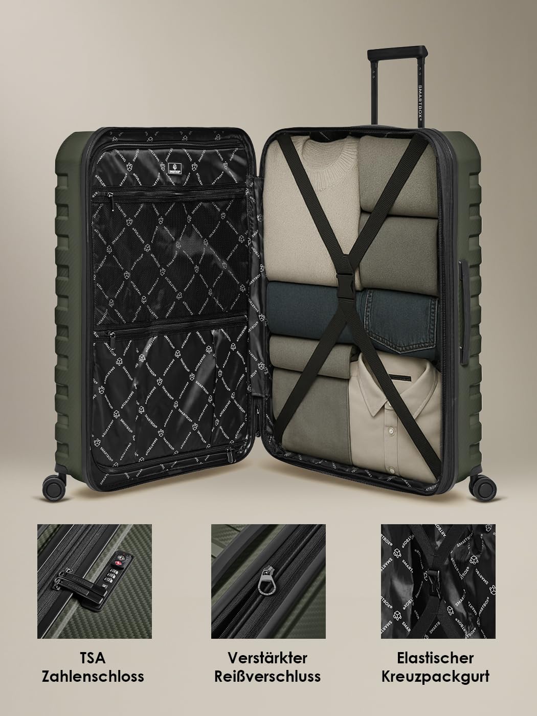 Smartbox Großer Koffer XL Erweiterbar 76 cm, 111–120L Check-in Reisekoffer, Leichter Hartschalen Trolley aus Polypropylen, 4 Doppelrollen, TSA Schloss, Großes Reisegepäck (Edition 01)