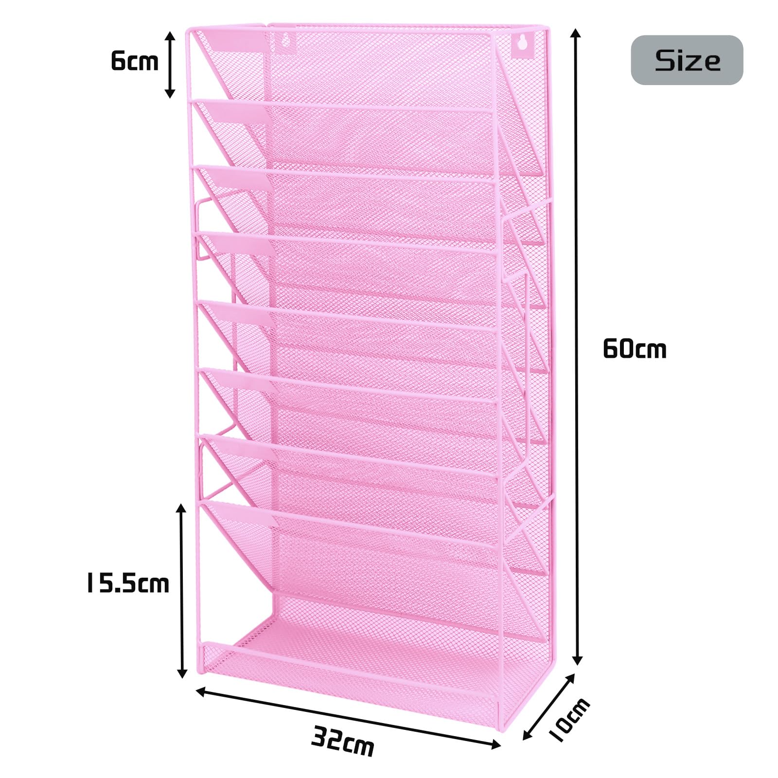 Bandeja de malla A4 de 9 niveles para colgar en la pared, soporte para archivos, revistas, documentos, organizador de correo, estante de almacenamiento de revistas, malla de metal duradera