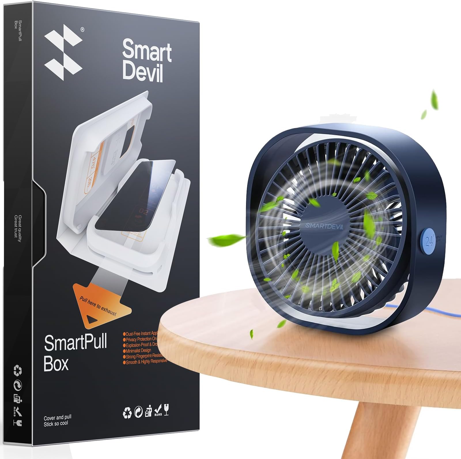 SmartDevil Desk Fan, Small Quiet Portable Mini USB Fans for Desk with 3 Speeds, Desktop Table Personal Fan Powered by USB, Strong Wind Fan for Home, Office, Apartment, Dormitory, Travel, Outdoor, Blue