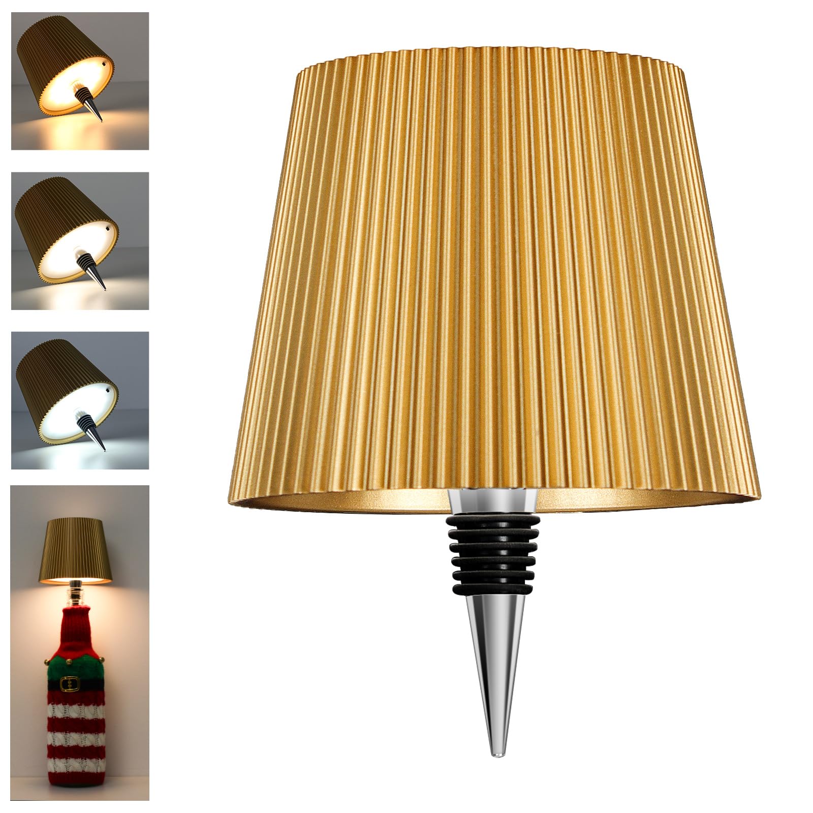 Beaeet lampada bottiglia LED Oro, ricaricabile USB-C, senza fili, IP54, 3 tonalità dimmerabili, per bottiglie in vetro da tavolo, balcone, terrazza, campeggio, feste