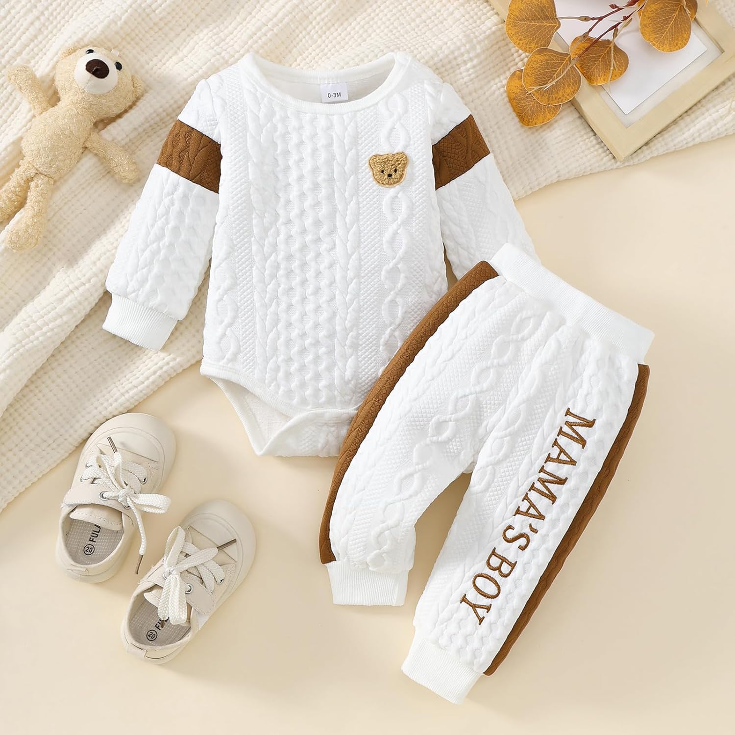 Newborn Baby Boy Outfit Knitted Long Sleeve Romper and Pants Set Infant Fall Winter Clothes - Image 4