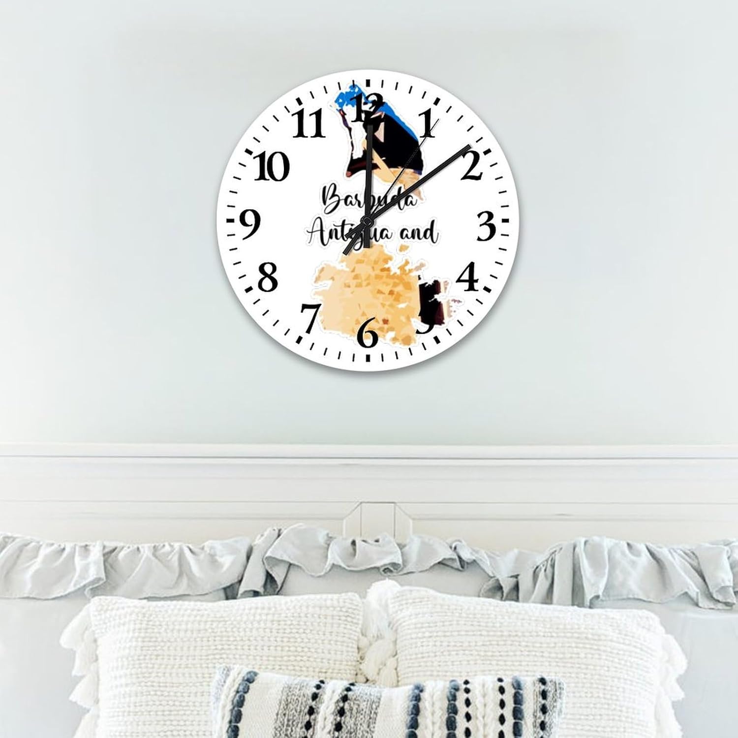 Wood Wall Clock Battery Operated Non Ticking Barbuda Rustic Wall Clocks Famous City Landmarks Posters Wall Decor for Restroom Office Pool 15 Inch