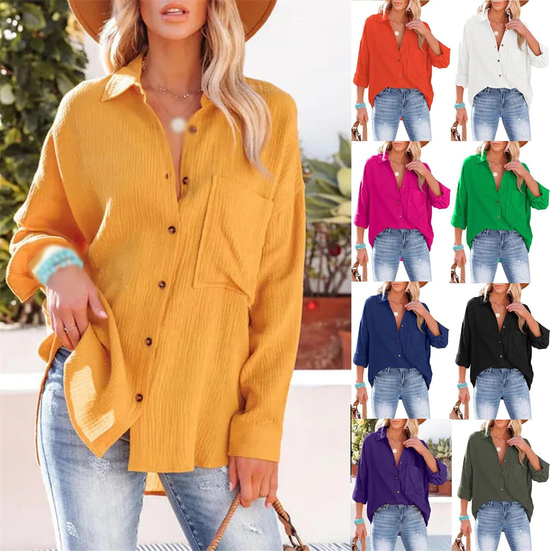 Camicia Casual da Donna A Maniche Lunghe in Cotone Primavera/Estate Camicetta con Bottoni Larghi Top di Grandi Dimensioni