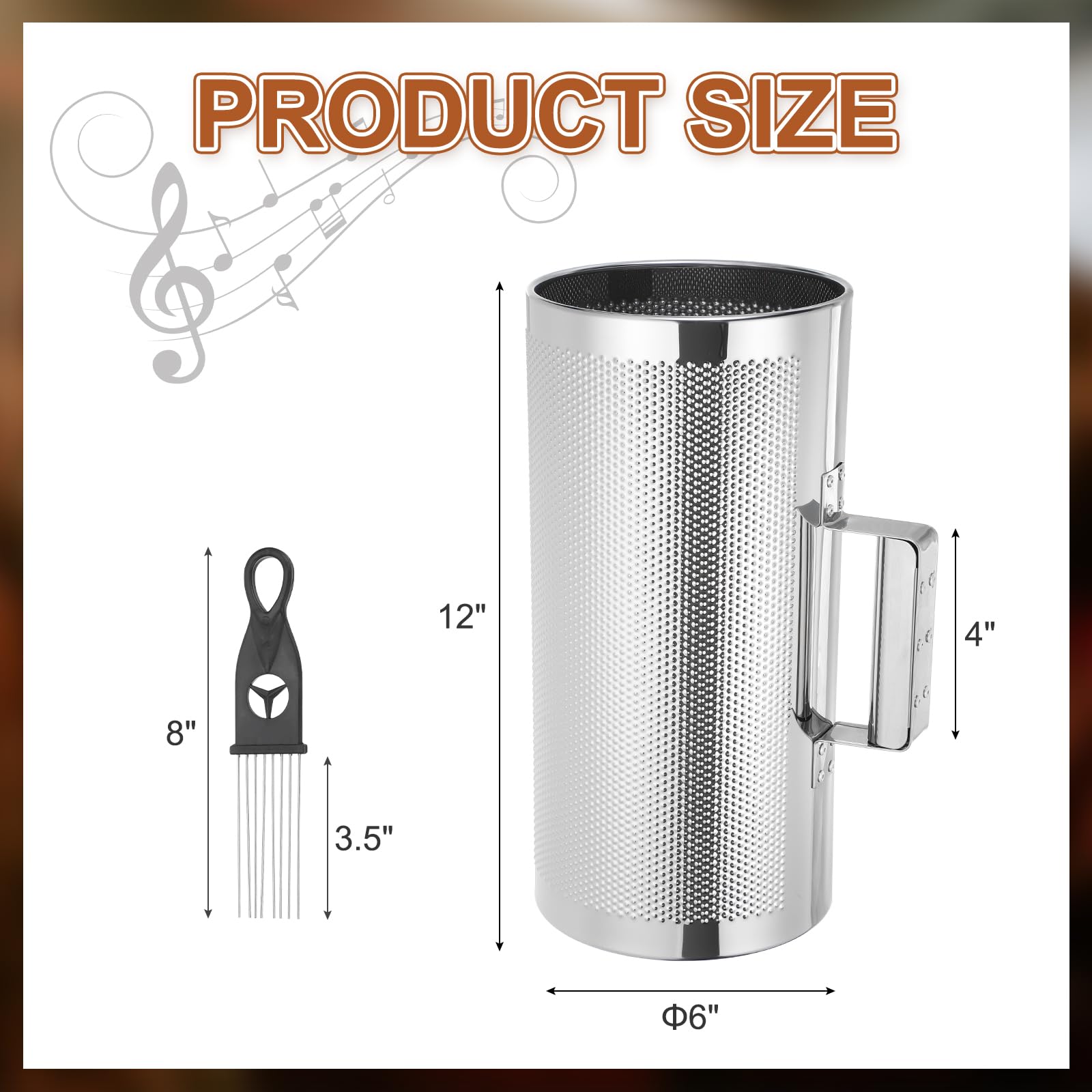 QUARKZMAN Strumento Percussivo Guiro In Acciaio Inox 6" x 12" Con Raschietto Strumento Musicale Per Allenamento Strumento In Metallo Guiro Per Band Performance Con Martello Sabbia