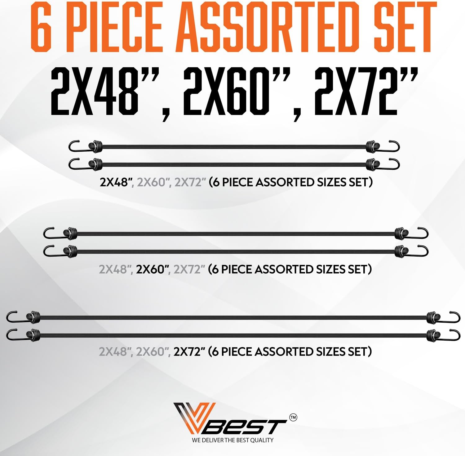 Extra Long Bungee Cords with Hooks - Heavy Duty Outdorr UV & Weather Resistant, 200 lb Load Capacity, Assorted Sizes Set Includes 48", 60", 72" for Cargo, Camping, Moving