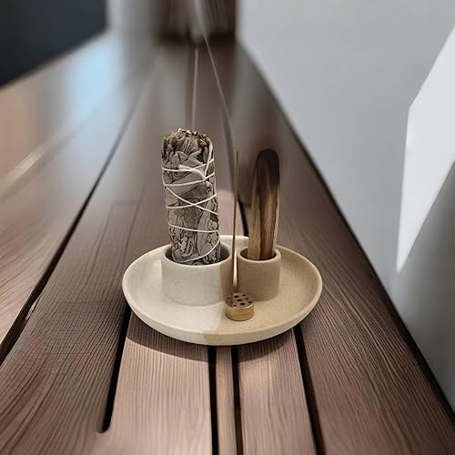 Vista 42 de Soporte para salvia, quemador de salvia blanca, cuenco para manchas, soporte para Palo Santo, soporte para incienso, paquete de soporte de incienso