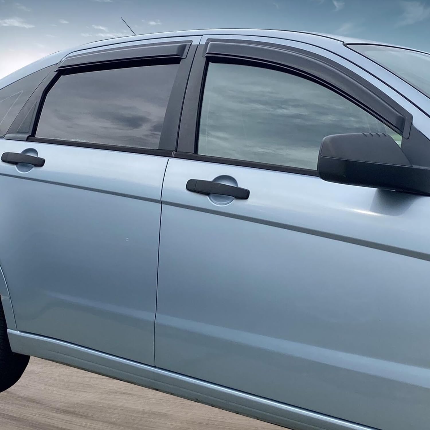 Window Visor Compatible with 2008-2011 Ford Focus Sedan, Slim Style Smoke Tinted Semi-Transparent Acrylic Shade Rain Sun Guard Wind Vent Air Deflector by IKON MOTORSPORTS, 2009 2010