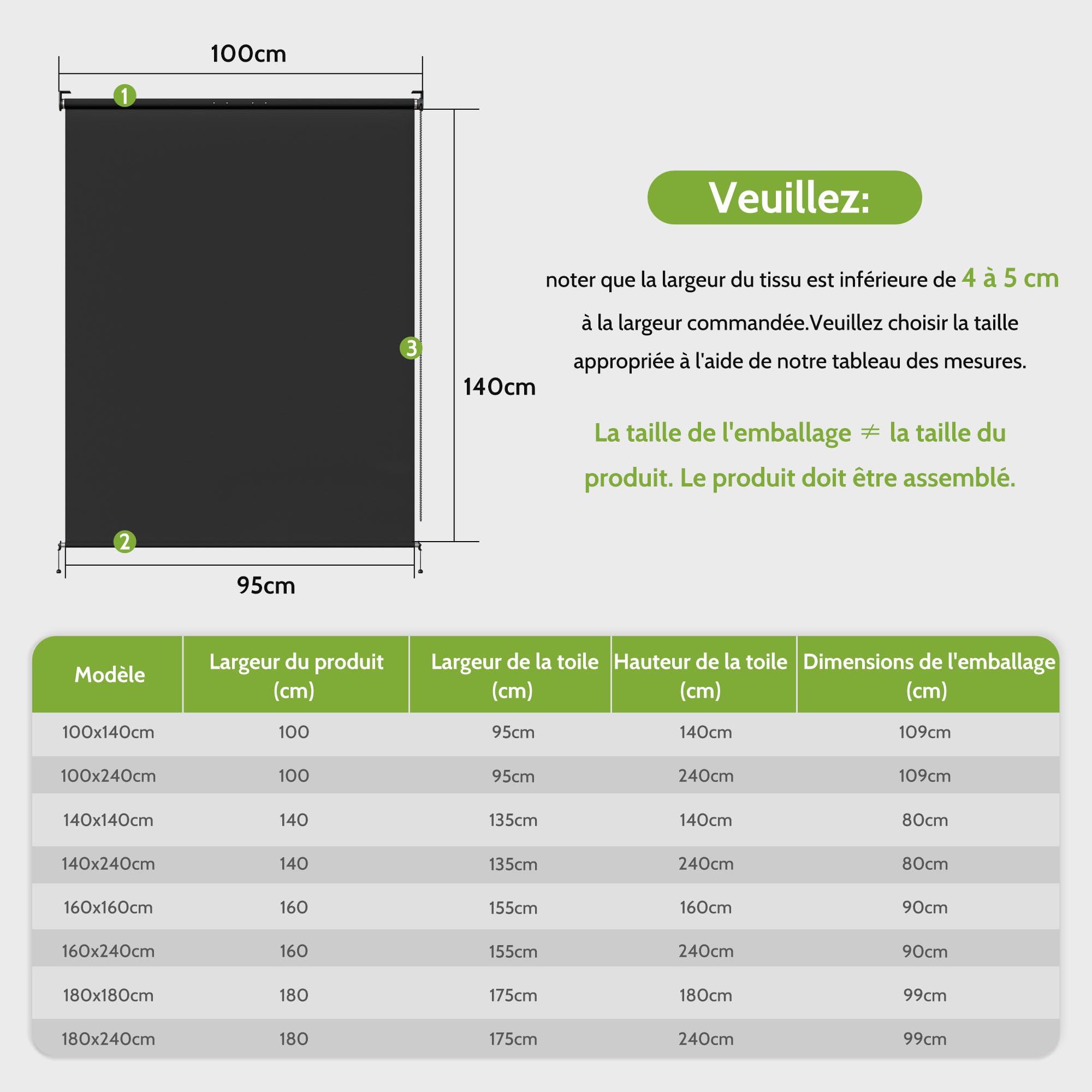 BelleMax Store Enrouleur Exterieur pour Balcon, Store Vertical avec la Chaîne, Tissu 220 g/m² Protection Solaire UV 50+ et Protection de la Vie Privée, Gris Foncé,100 x 140cm