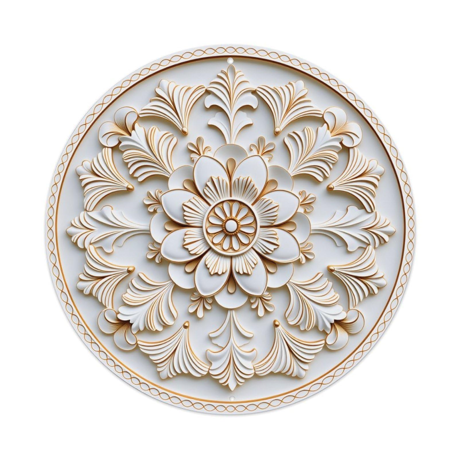Wmlzdnwr Vintage Ornate Floral Design With Gold Accents And Symmetrical Patterns Round Tin Sign,Retro Wall Art,Metal Poster For Home, Bar, Garage, Cafe, Rustic Indoor & Outdoor Decor, 8X8 Inches