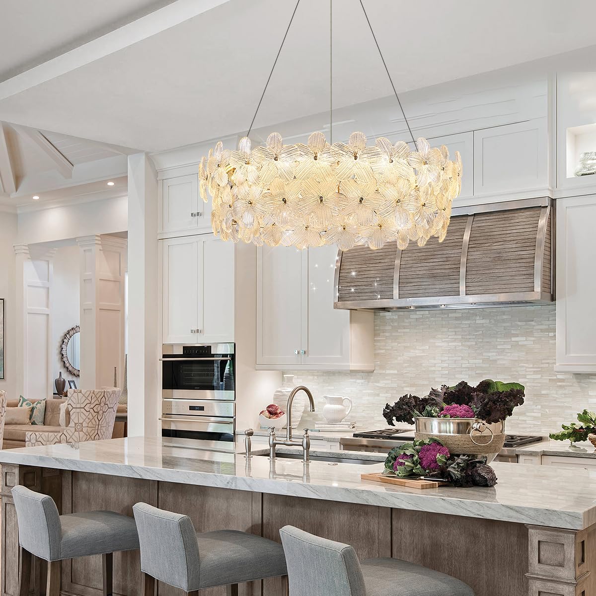 D32’’ Flower Luxury Crystal Modern LED Chandelier Gold Dimmable 3000-6500K Large Contemporary Chandeliers Light with Remote Control for High Ceiling Foyer Living Room Bedroom Entryway