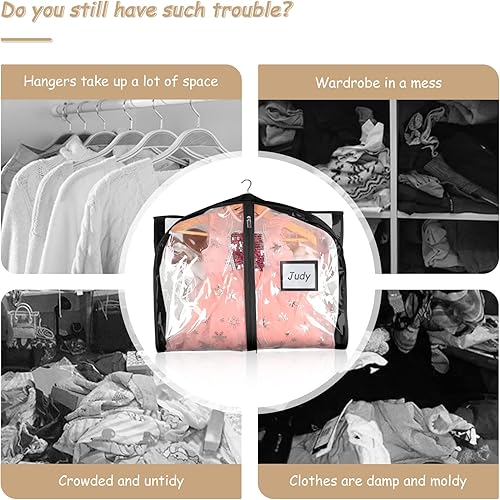 Miniatura 4 de Juego de bolsas transparentes para ropa para viajes, danza, bolsas de ropa para bailarines, bolsas de ropa para colgar ropa, con 6 bolsas medianas