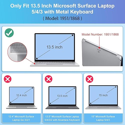 Miniatura 2 de May Chen Funda compatible con Microsoft Surface Laptop 543 de 13.5 pulgadas con reposamanos de metal modelo 19511868, carcasa rígida de plástico con