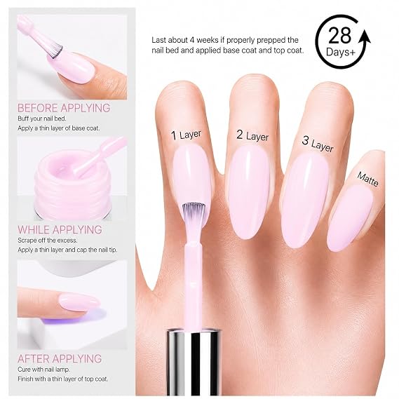 Pink Gel Nail Polish, Milky Light Pink Nail Polish, Hema & TPO Free 7.5ml Soak Off, Long Lasting UV LED Cured Gel Polish, Art Manicure Salon DIY at Home for Women