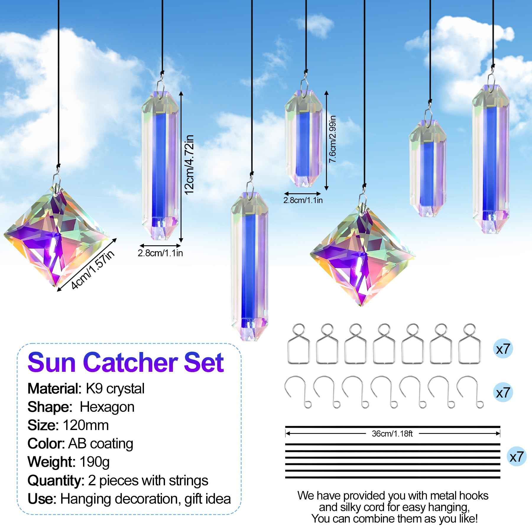 VEEKAY 7 Piezas Atrapasoles de Cristal,Colgante Suncatcher Ornamento, Sun Catcher para Ventanas y Jardines,para Casa, Jardín, Oficina