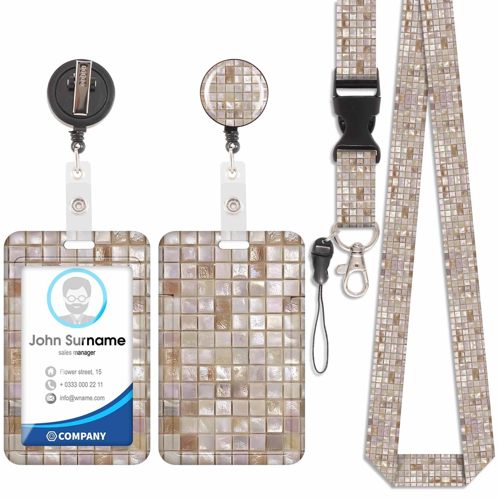 Badge Holder with Lanyard, ID Badge Holders with Detachable Cute Lanyard, Retractable Badge Reel Carabiner Clip, Personalized Card Cover Case Protector for Nurse Teacher Student (Plaid-Brown-1)